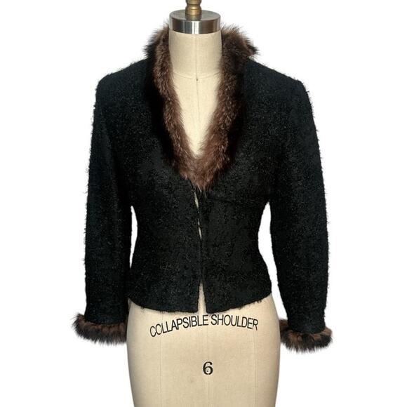 Walter Jackets & Blazers - Walter Black Boucle Wool Mohair Blend W. Fur Rabbit Trim Jacket Blazer Size 0